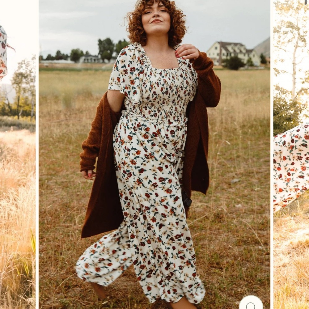 Ivy City Co Cream and Brown Floral Jumpsuit